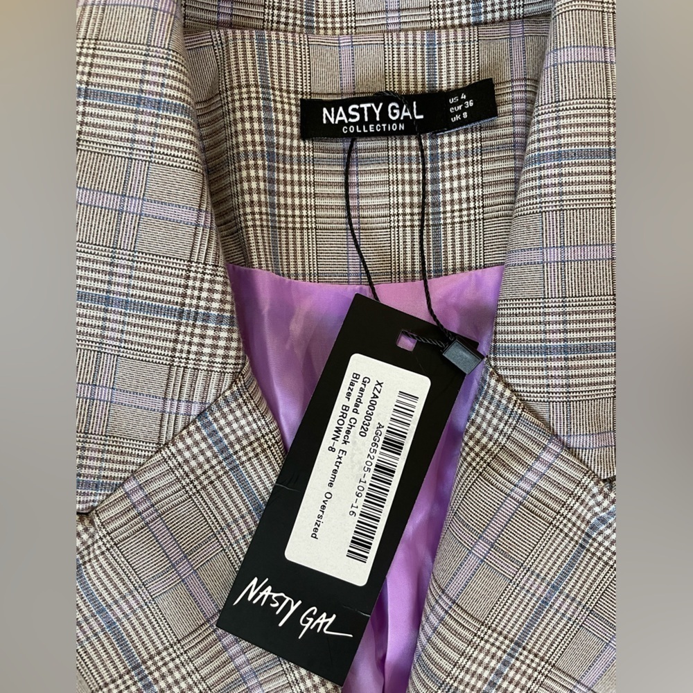NASTY GAL Granddad Check Extreme Oversized Blazer Size US4 - Picture 5 of 11